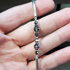 10 Inch Sterling Silver Colorful Segmented Crystals Ankle Bracelet